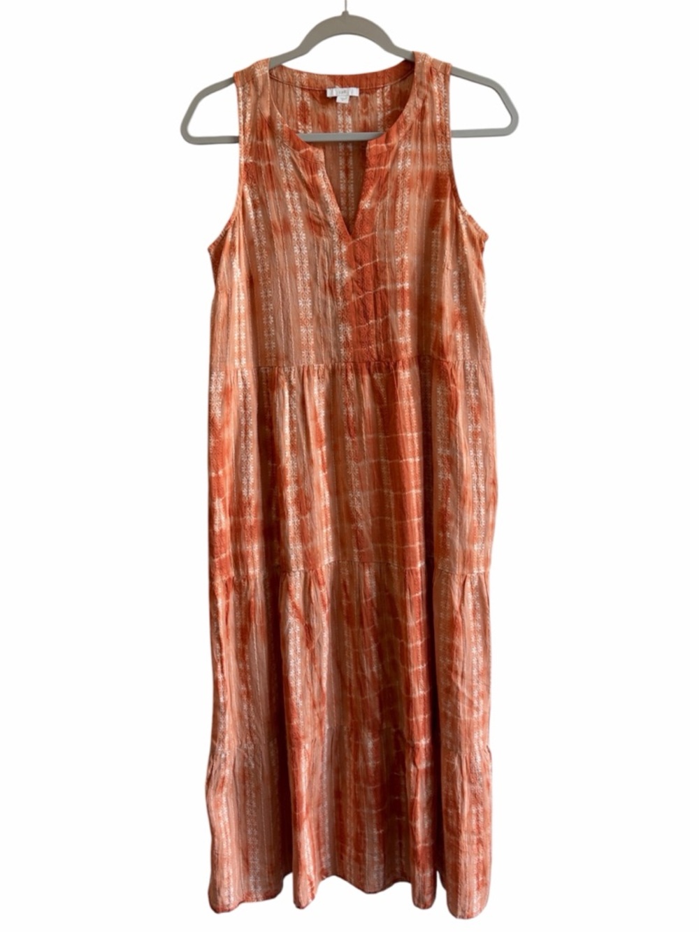 J. Jill Sleeveless Coral-Orange 100% Cotton Tiered Maxi Dress (XS) Boho Vacation
